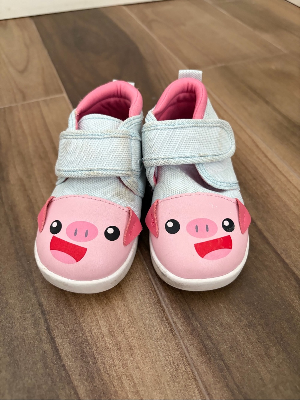ikiki Kids Pink Pig Squeaky Toddler Sneakers - Cute Slip-On Velcro Shoes